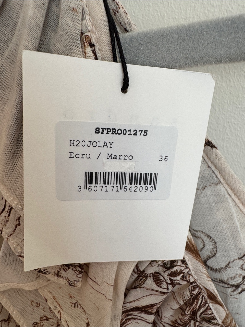 Sandro Paris | Toile Print Ruffle Midi Dress | Ecru Brown | FR 36 US Small |NWT - Picture 10 of 10